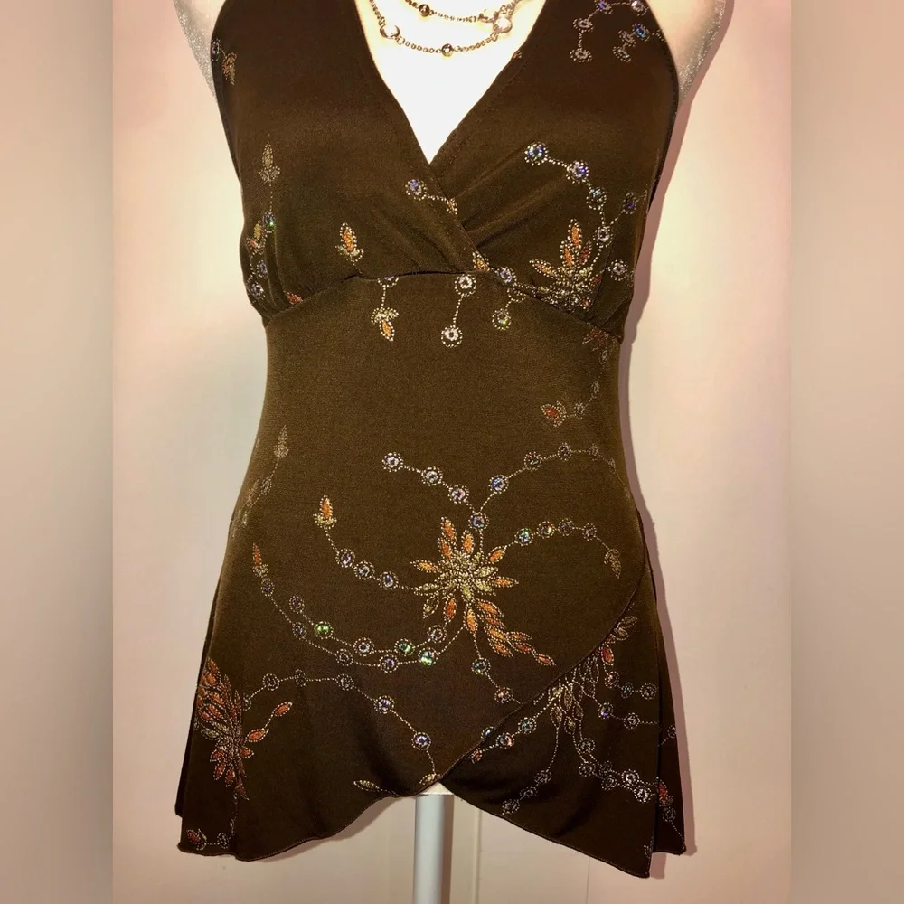 A. Byer  Glittered Floral decorated Halter Top - Picture 2 of 9